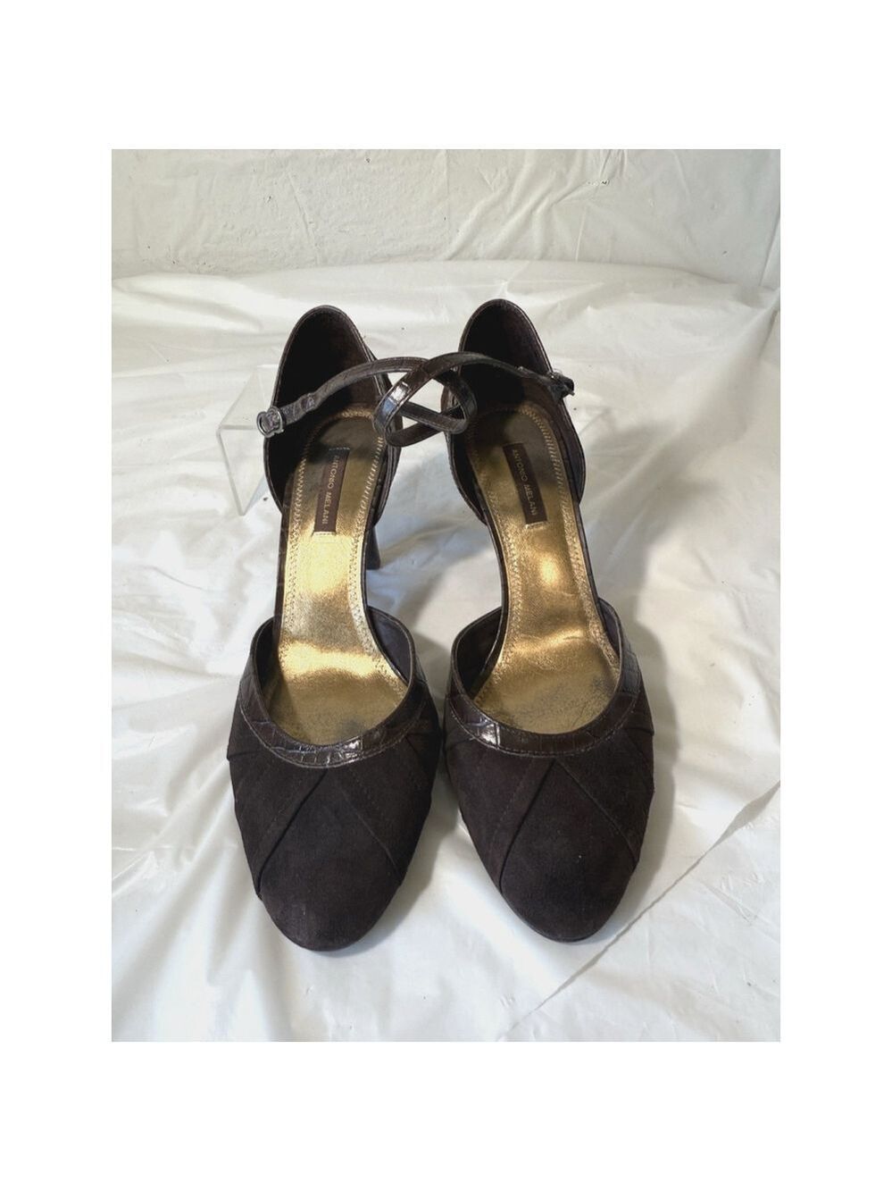 ANTONIO MELANI Brown Suede Cross-Strap Pumps